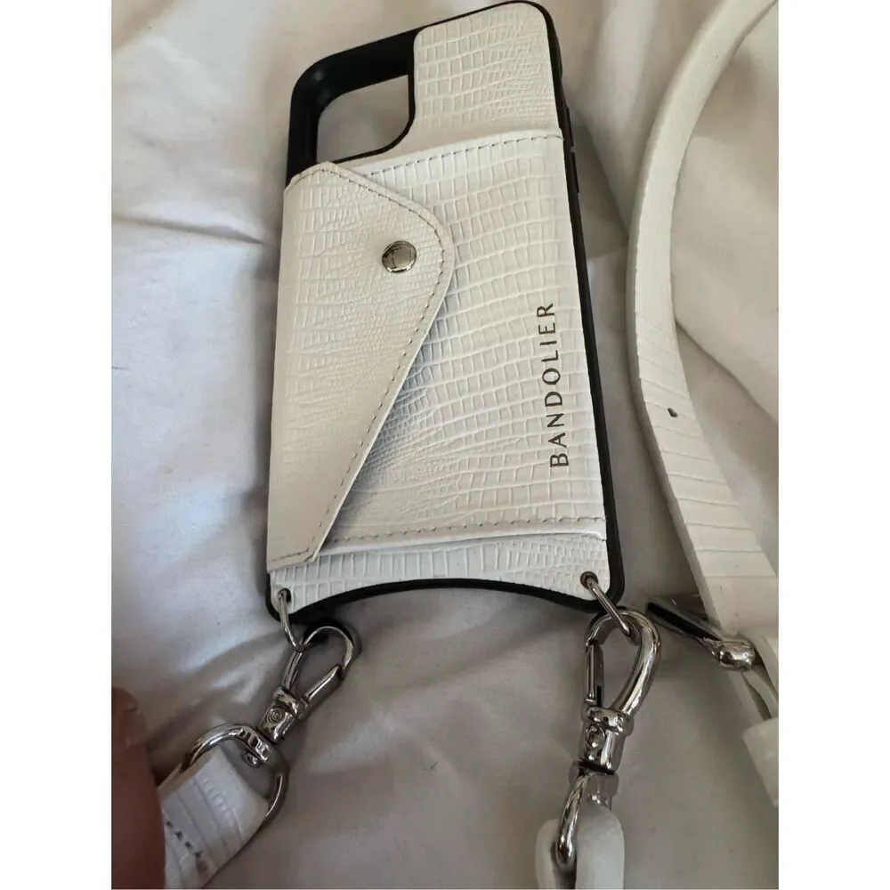 Bandolier white snakeskin donna iPhone 12 Pro Max crossbody case/belt/strap